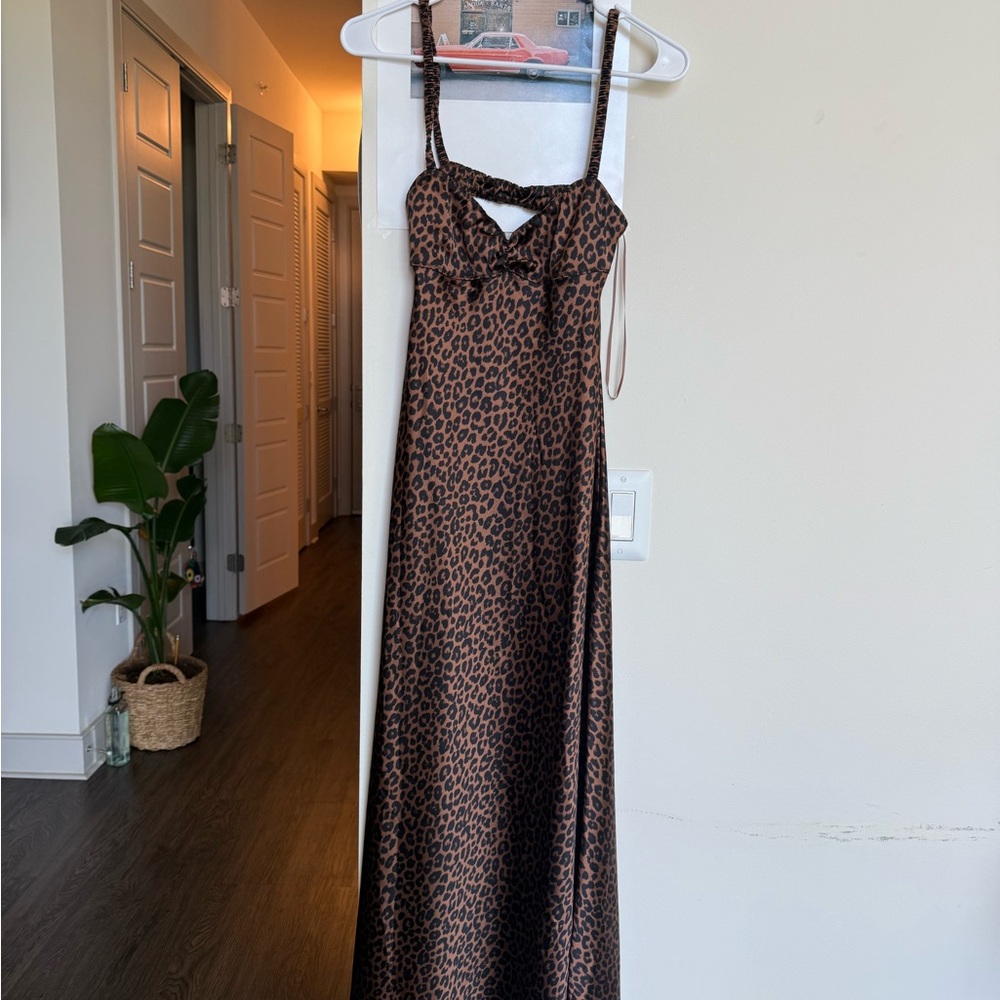 Zara Brown and Tan Maxi Sundress with Spaghetti Straps